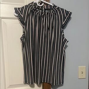 Adrianna Papell Black and Pink Ruffled Cap Sleeve Blouse